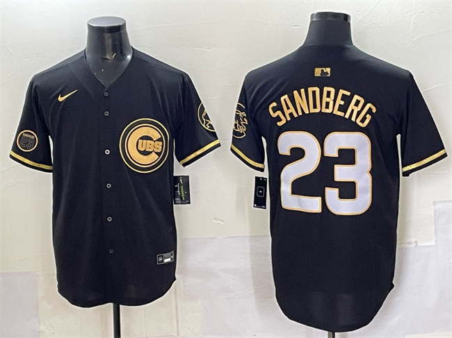 Men's Chicago Cubs #23 Ryne Sandberg Black/Gold 'Ryne Sandberg Tribute' Vapor Limited V2 Stitched Baseball Jersey Men's Chicago Cubs #23 Ryne Sandberg Black/Gold 'Ryne Sandberg Tribute' Vapor Limited V2 Stitched Baseball Jersey